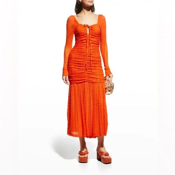 Ganni | Dresses | Nwot Stretch Lace Halter Neck Dress In Orange | Poshmark
